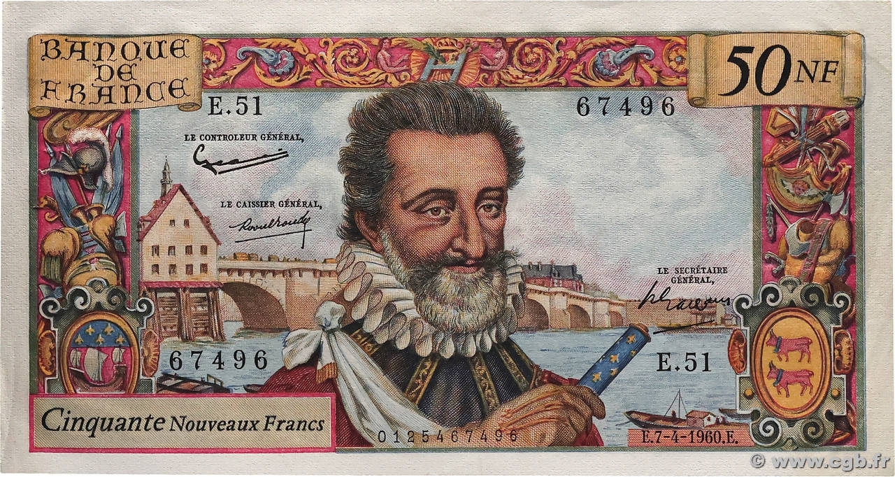 50 Nouveaux Francs HENRI IV FRANCE  1960 F.58.05 pr.SPL