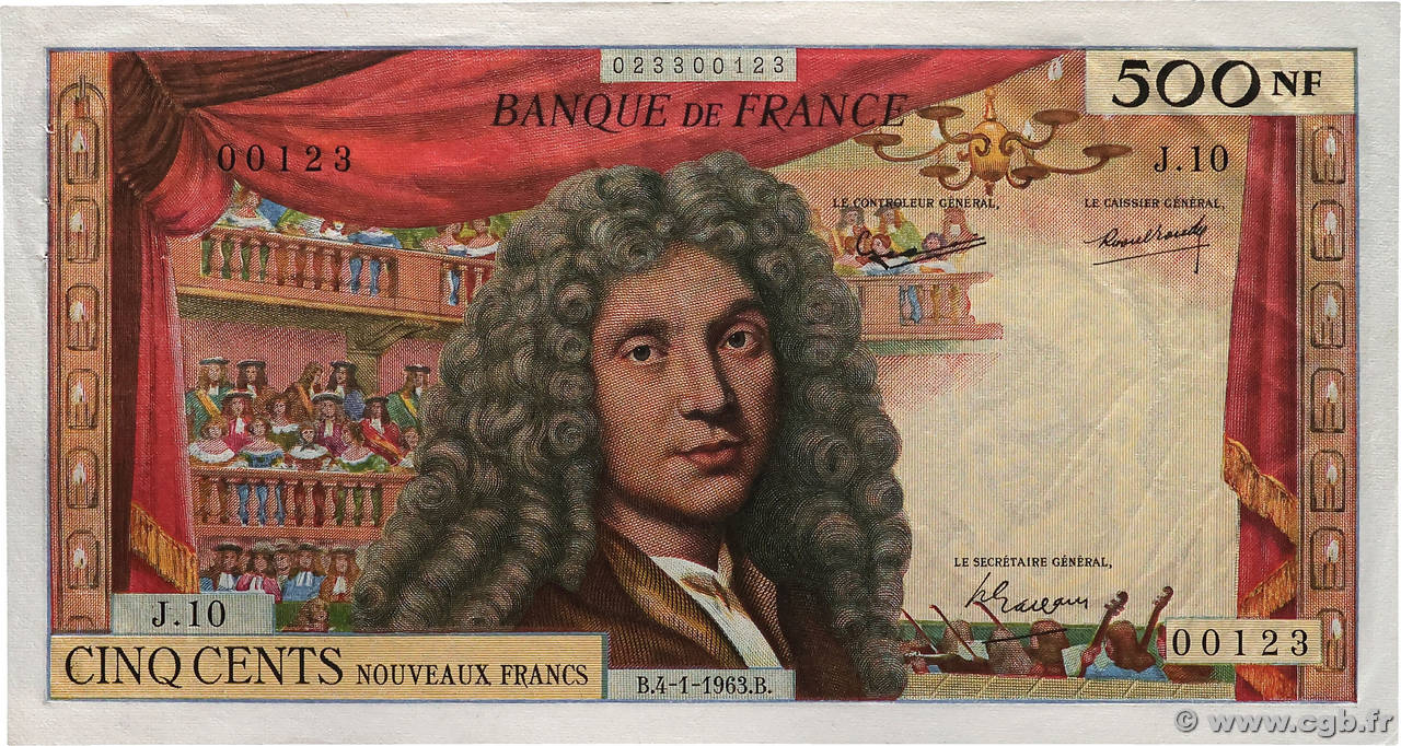 500 Nouveaux Francs MOLIÈRE Numéro spécial FRANCE  1963 F.60.04 TTB+