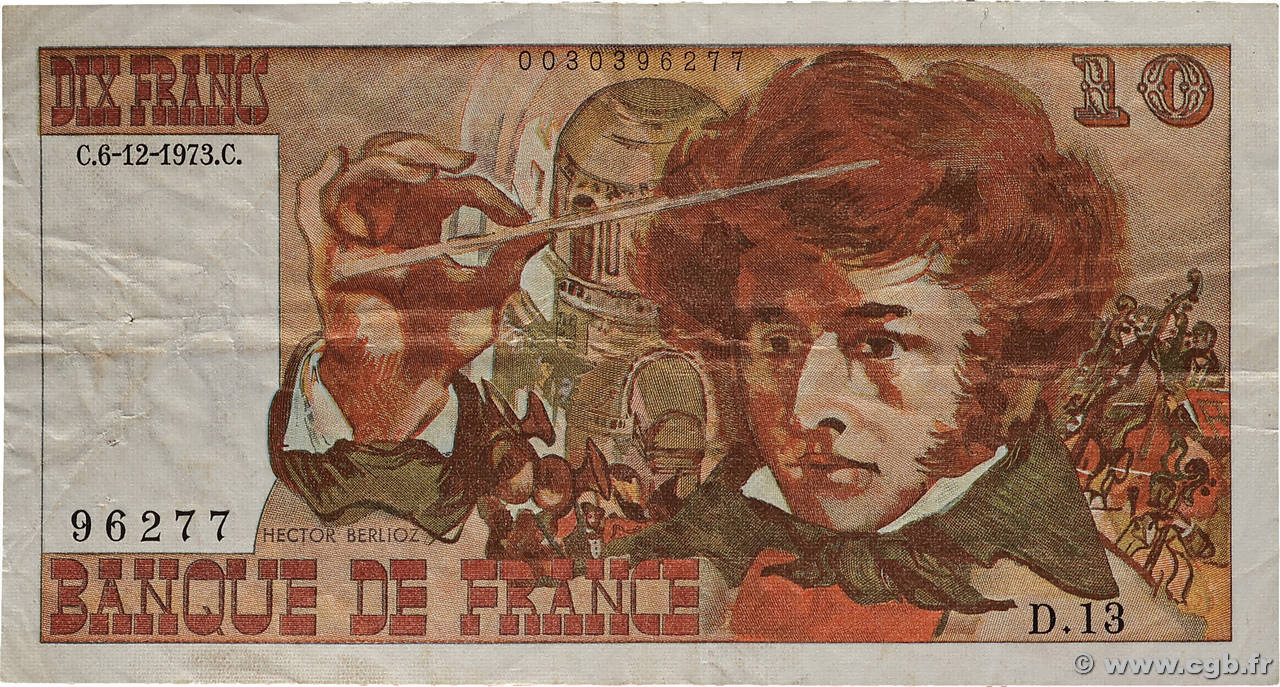 10 Francs BERLIOZ sans signatures FRANCE  1973 F.63bis.01 TB+