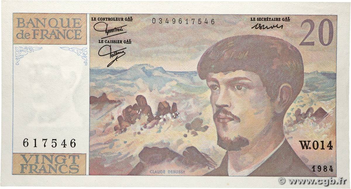 20 Francs DEBUSSY FRANKREICH  1984 F.66.05W14 fST+