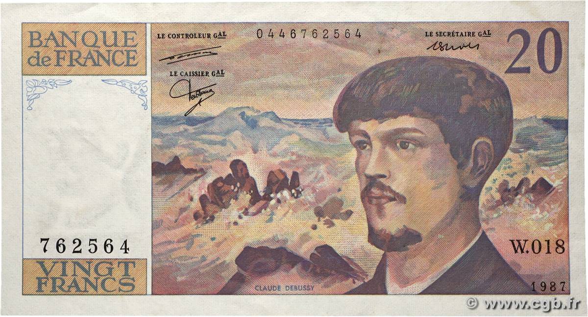 20 Francs DEBUSSY FRANCE  1987 F.66.08W18 TTB+