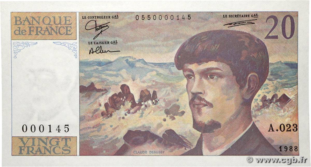 20 Francs DEBUSSY Petit numéro FRANCE  1988 F.66.09A23 AU