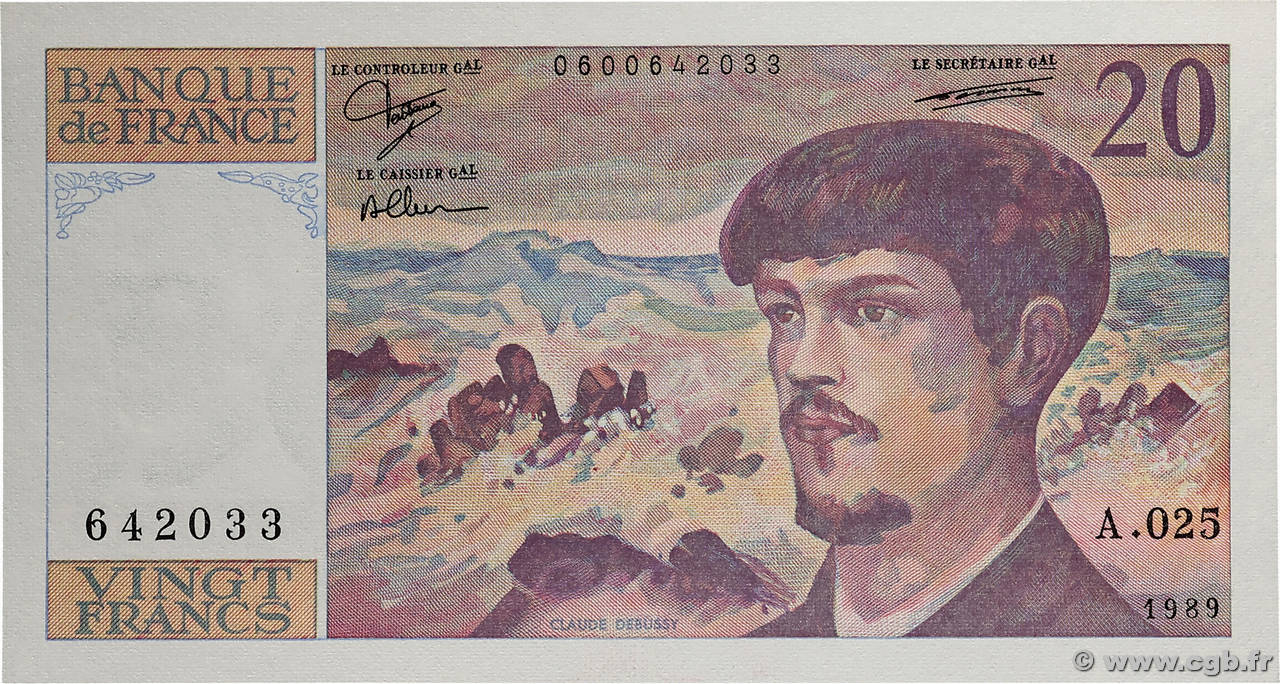 20 Francs DEBUSSY FRANCE  1989 F.66.10A25 pr.NEUF