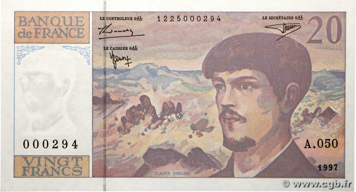 20 Francs DEBUSSY Modifié Petit numéro FRANKREICH  1997 F.66ter.02A50 ST