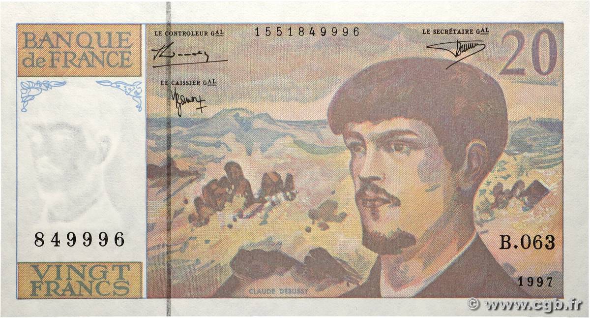 20 Francs DEBUSSY Modifié FRANCE  1997 F.66ter.02-63 AU