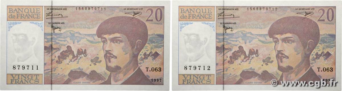 20 Francs DEBUSSY Modifié Consécutifs FRANCE  1997 F.66ter.02-63 NEUF