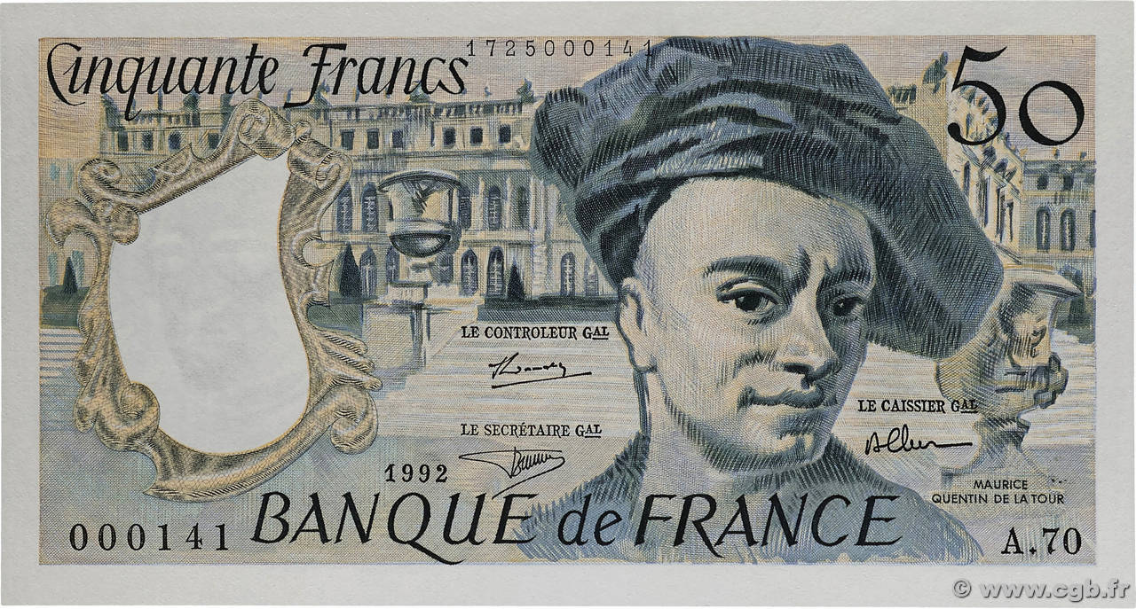 50 Francs QUENTIN DE LA TOUR Petit numéro FRANCE  1992 F.67.18A70 NEUF