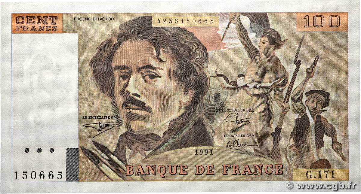 100 Francs DELACROIX imprimé en continu FRANCIA  1991 F.69bis.03a3 SPL