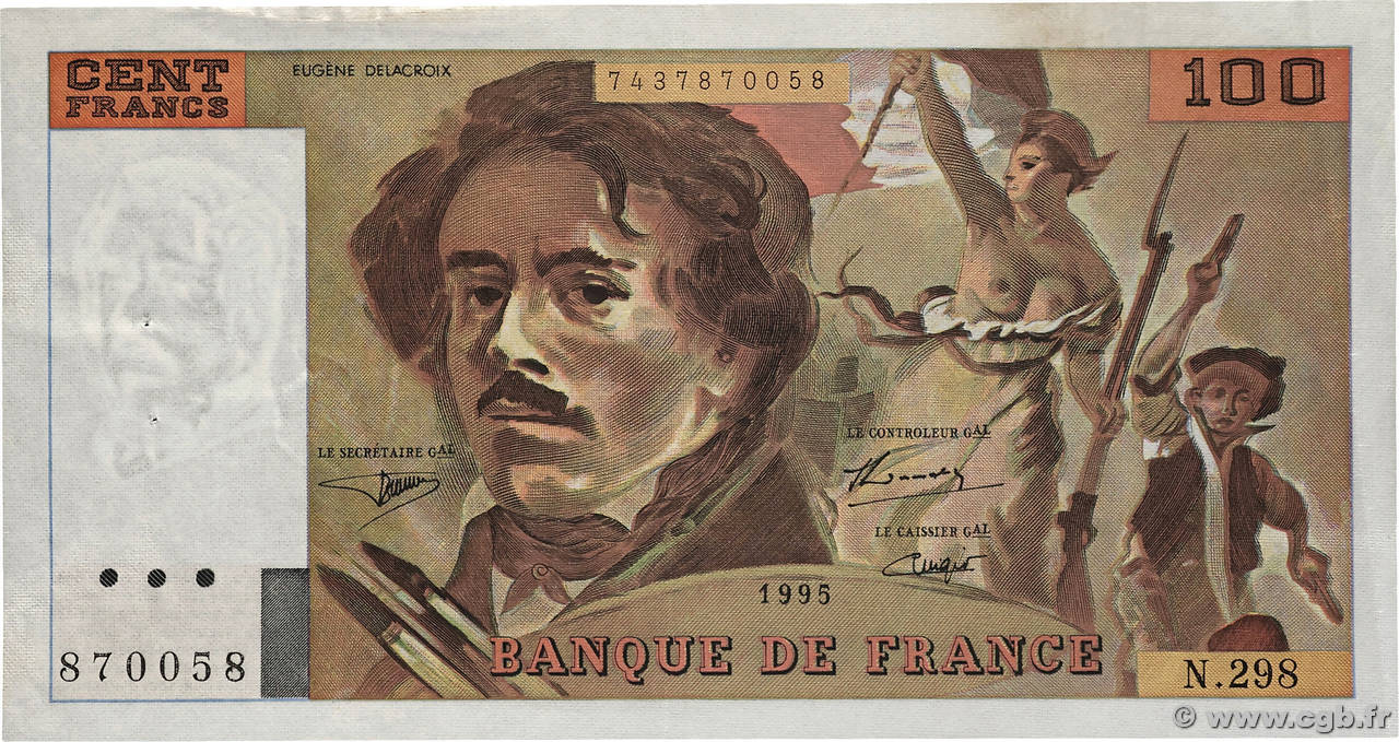 100 Francs DELACROIX 442-1 & 442-2 FRANCE  1995 F.69ter.02d TTB