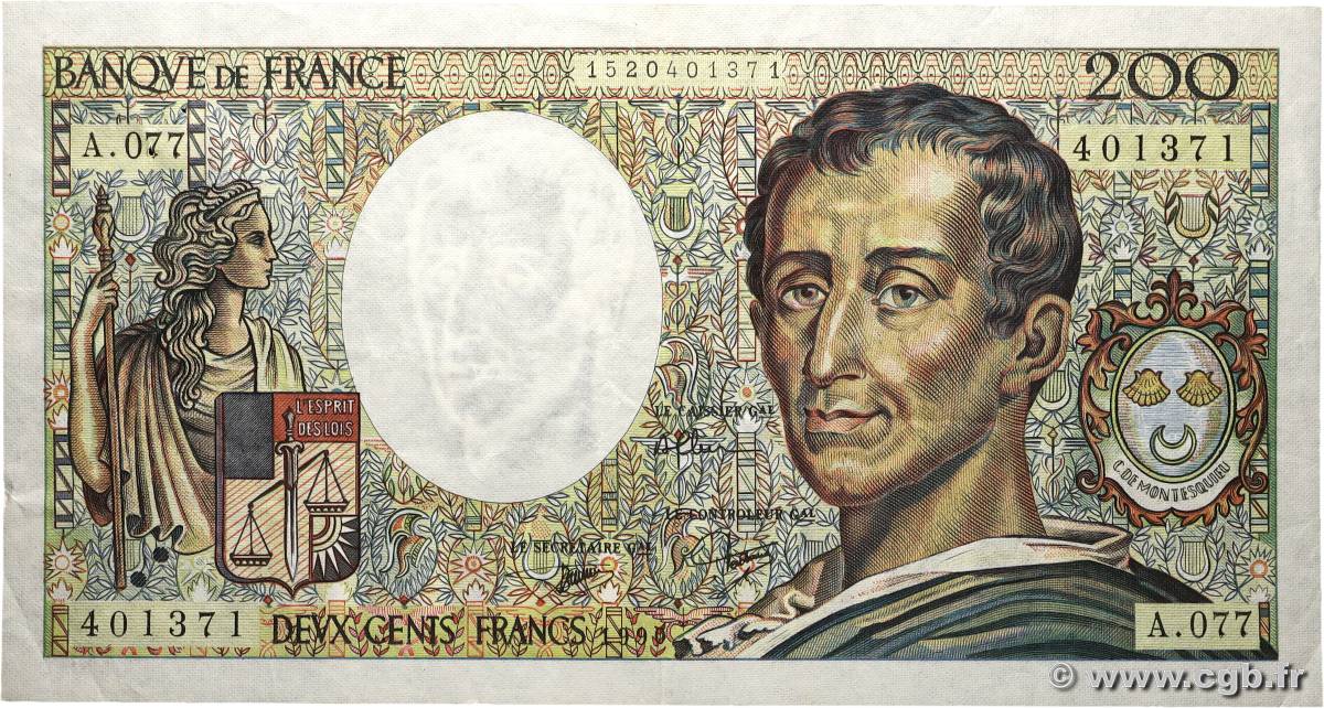 200 Francs MONTESQUIEU FRANCIA  1990 F.70.10aA77 BB