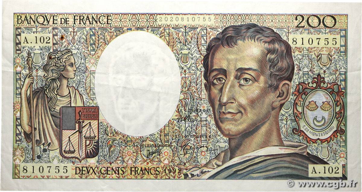 200 Francs MONTESQUIEU FRANCE  1992 F.70.12A102 TTB