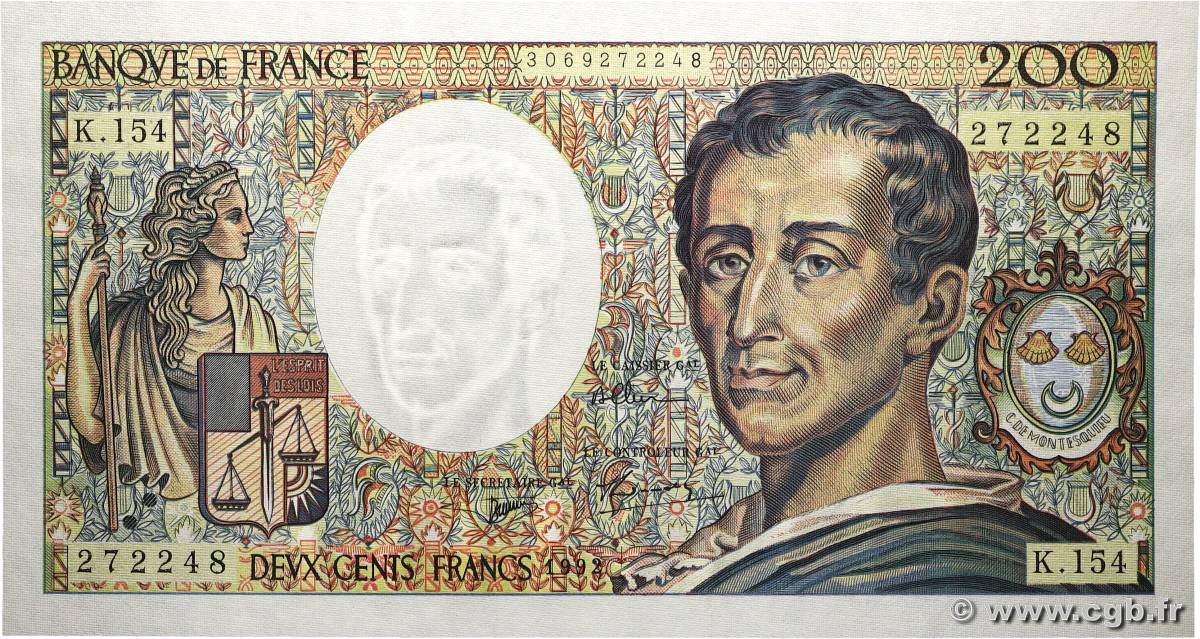 200 Francs MONTESQUIEU FRANKREICH  1992 F.70.12c fST