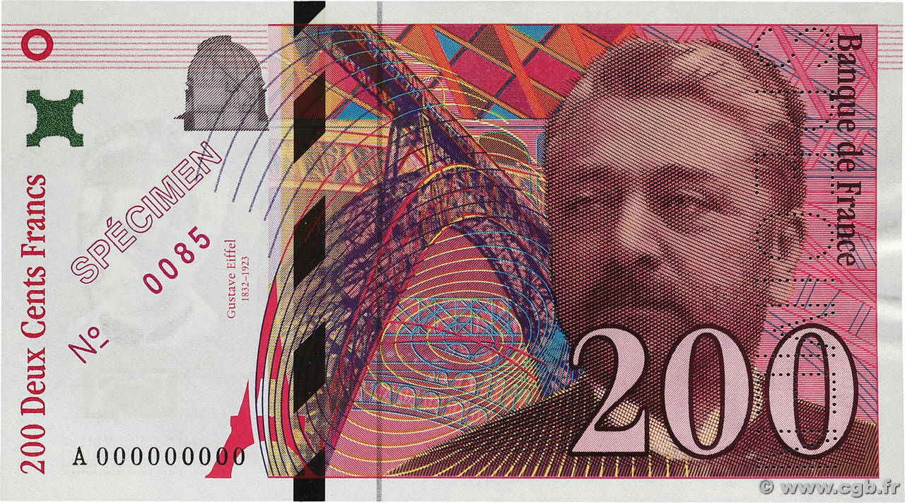 200 Francs EIFFEL Spécimen FRANCE  1995 F.75.01Spn pr.NEUF