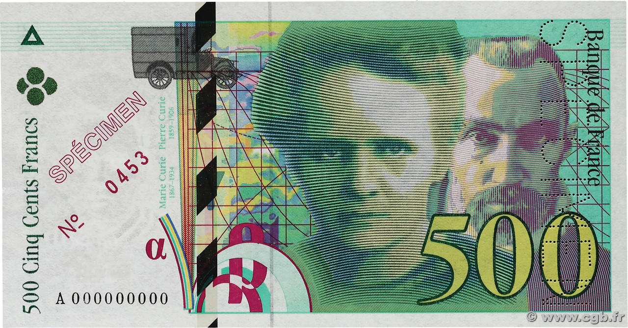 500 Francs PIERRE ET MARIE CURIE Spécimen FRANCE  1994 F.76.01Spn SPL+