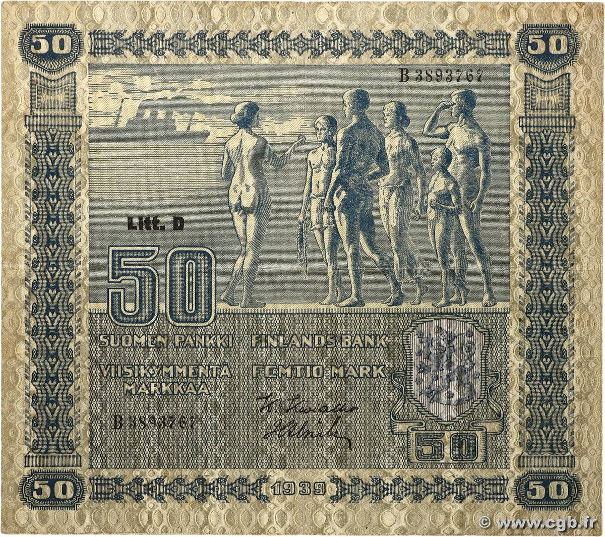 50 Markkaa FINLANDE  1939 P.072 TB+