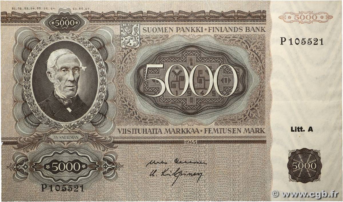 5000 Markkaa FINNLAND  1945 P.083a fVZ