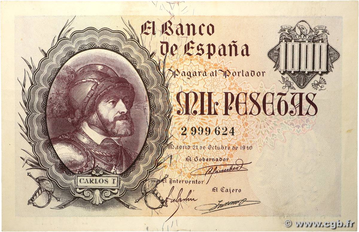 1000 Pesetas SPANIEN  1940 P.125a VZ