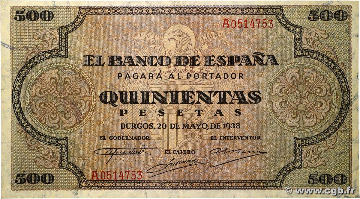 500 Pesetas SPANIEN  1938 P.114 fSS
