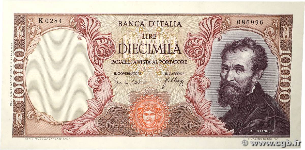 10000 Lire ITALIEN  1966 P.097c VZ+