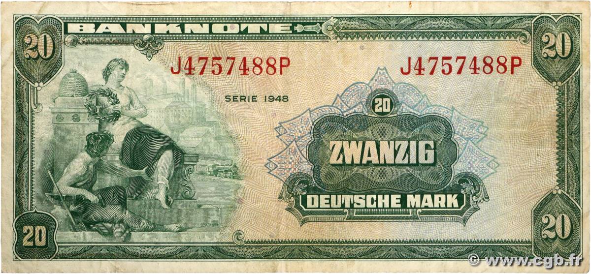 20 Deutsche Mark ALLEMAGNE FÉDÉRALE  1948 P.06a TB+