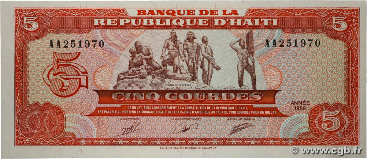 5 Gourdes HAÏTI  1989 P.255a UNC