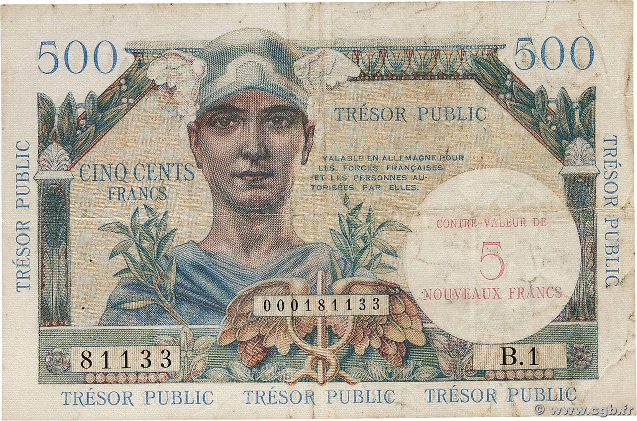 5NF sur 500 Francs TRÉSOR PUBLIC FRANCE  1960 VF.37.01 TB