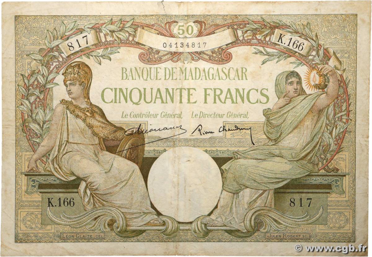 50 Francs MADAGASCAR  1937 P.038 VG