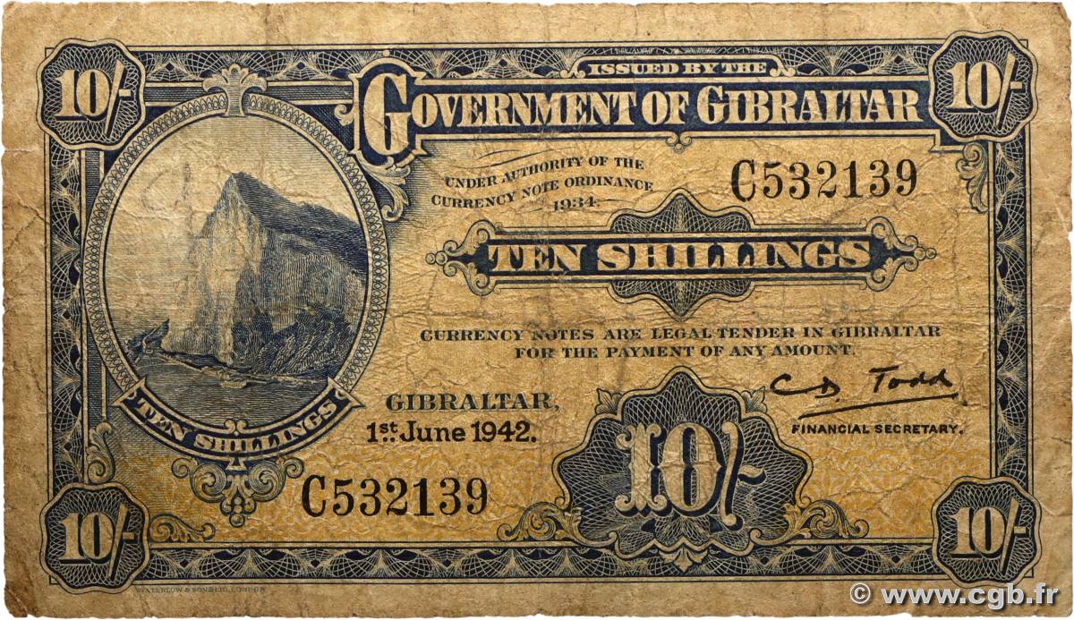 10 Shillings GIBRALTAR  1942 P.14b B