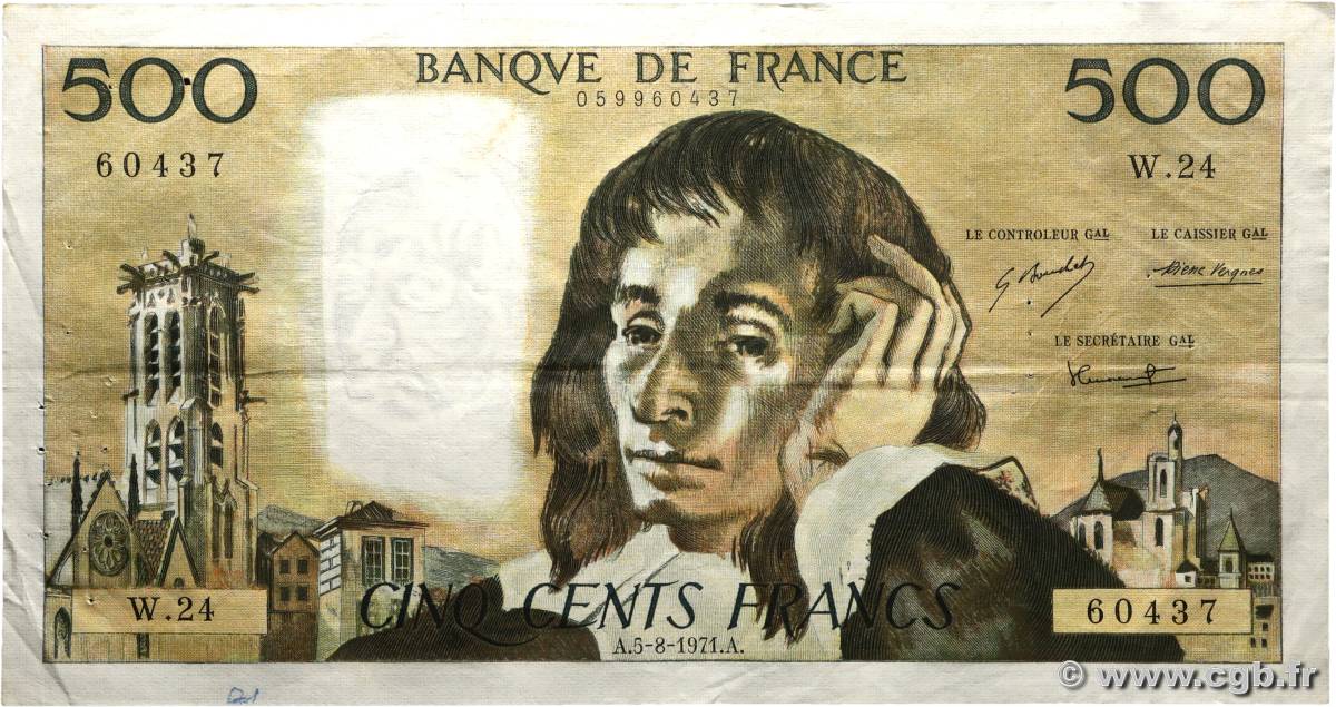 500 Francs PASCAL FRANCE  1971 F.71.06 F