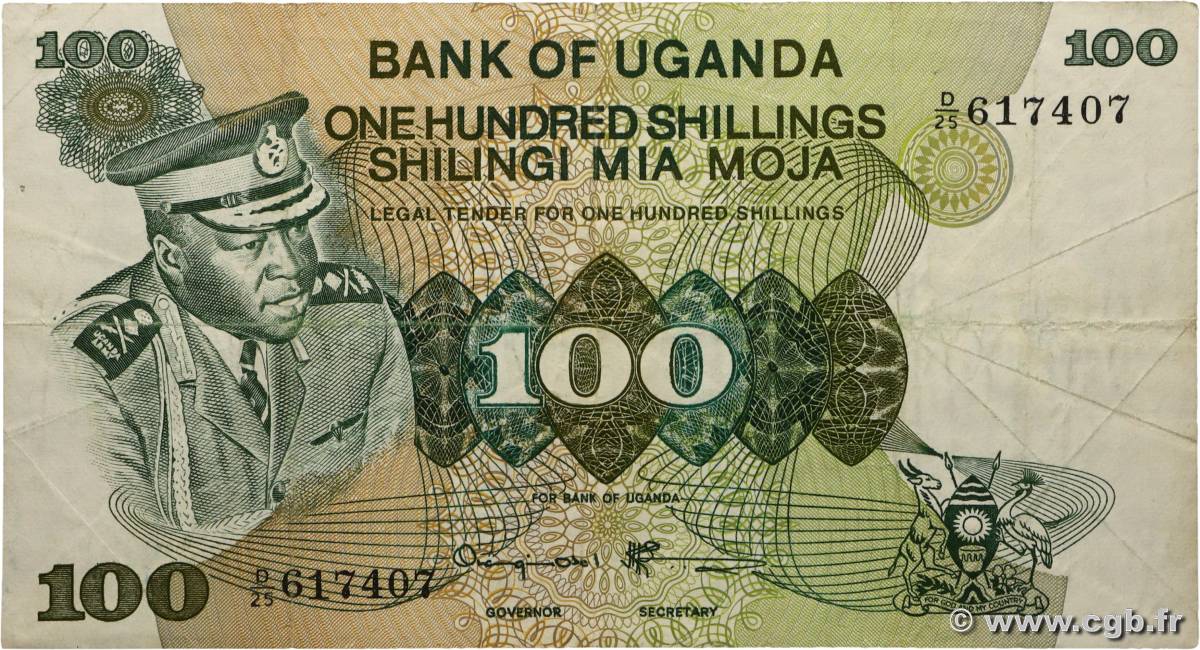 100 Shillings UGANDA  1973 P.09c F+