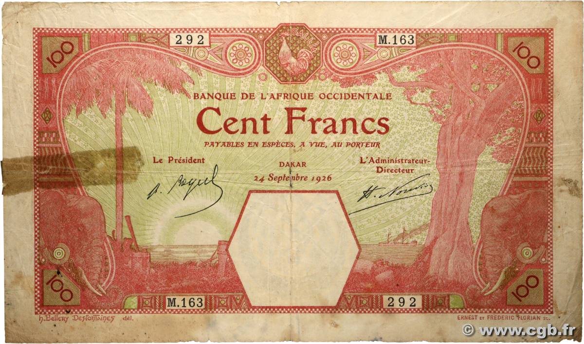 100 Francs DAKAR AFRIQUE OCCIDENTALE FRANÇAISE (1895-1958) Dakar 1926 P.11Bb B+