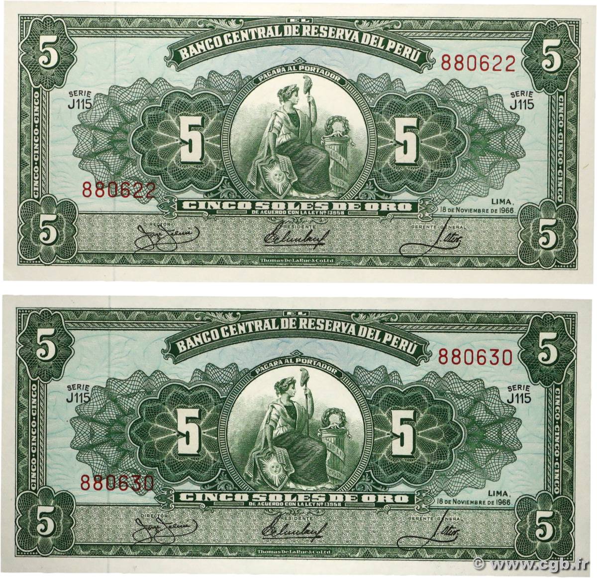 5 Soles de Oro Lot PERU  1966 P.083 UNC