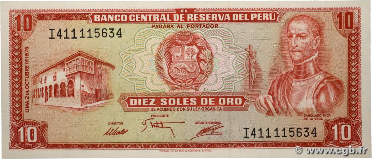 10 Soles de Oro PÉROU  1975 P.106 NEUF