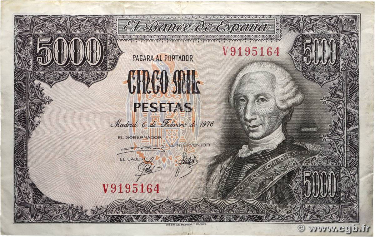 5000 Pesetas ESPAGNE  1976 P.155 TTB