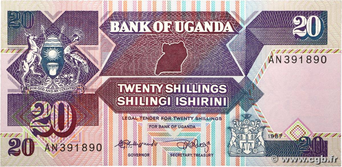 20 Shillings UGANDA  1987 P.29a UNC