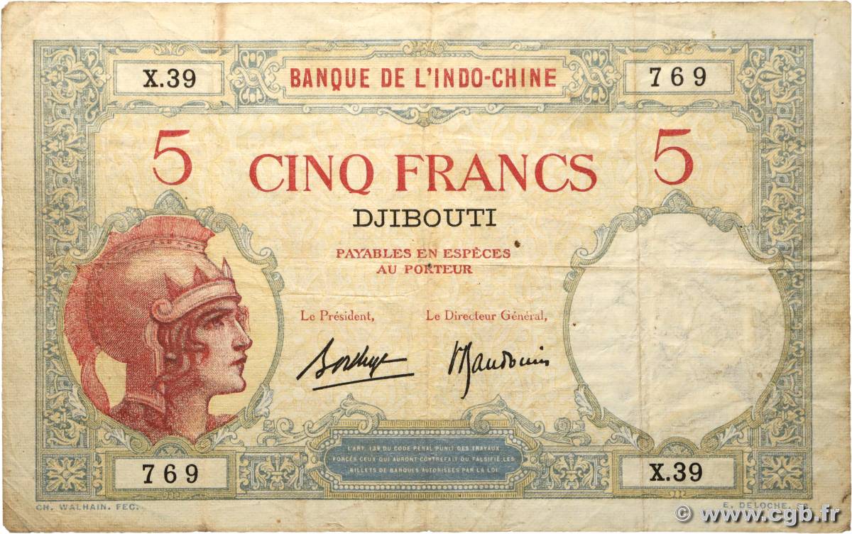 5 Francs DJIBOUTI  1936 P.06b F