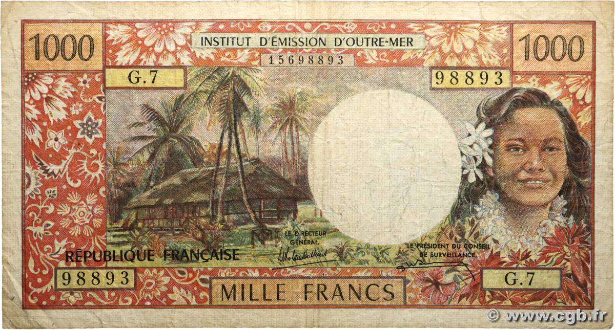 1000 Francs TAHITI  1985 P.27d VG