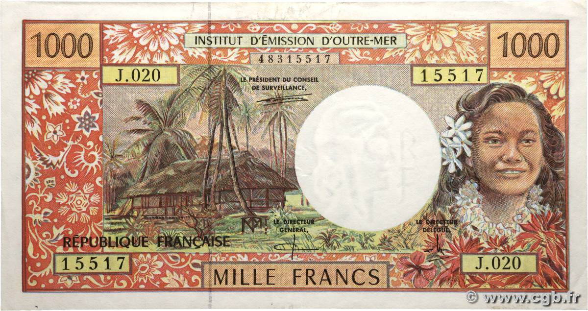 1000 Francs POLYNESIA, FRENCH OVERSEAS TERRITORIES  1995 P.02d VF+