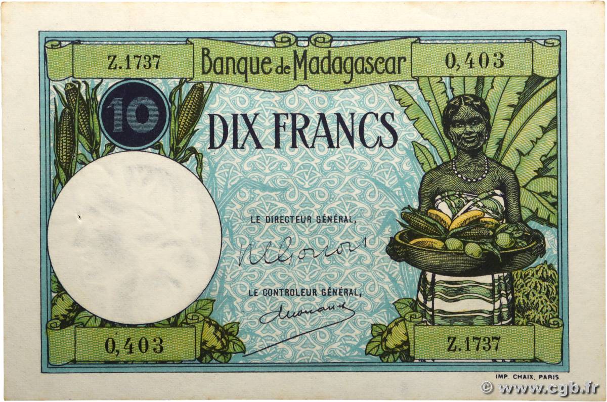 10 Francs MADAGASCAR  1948 P.036 AU