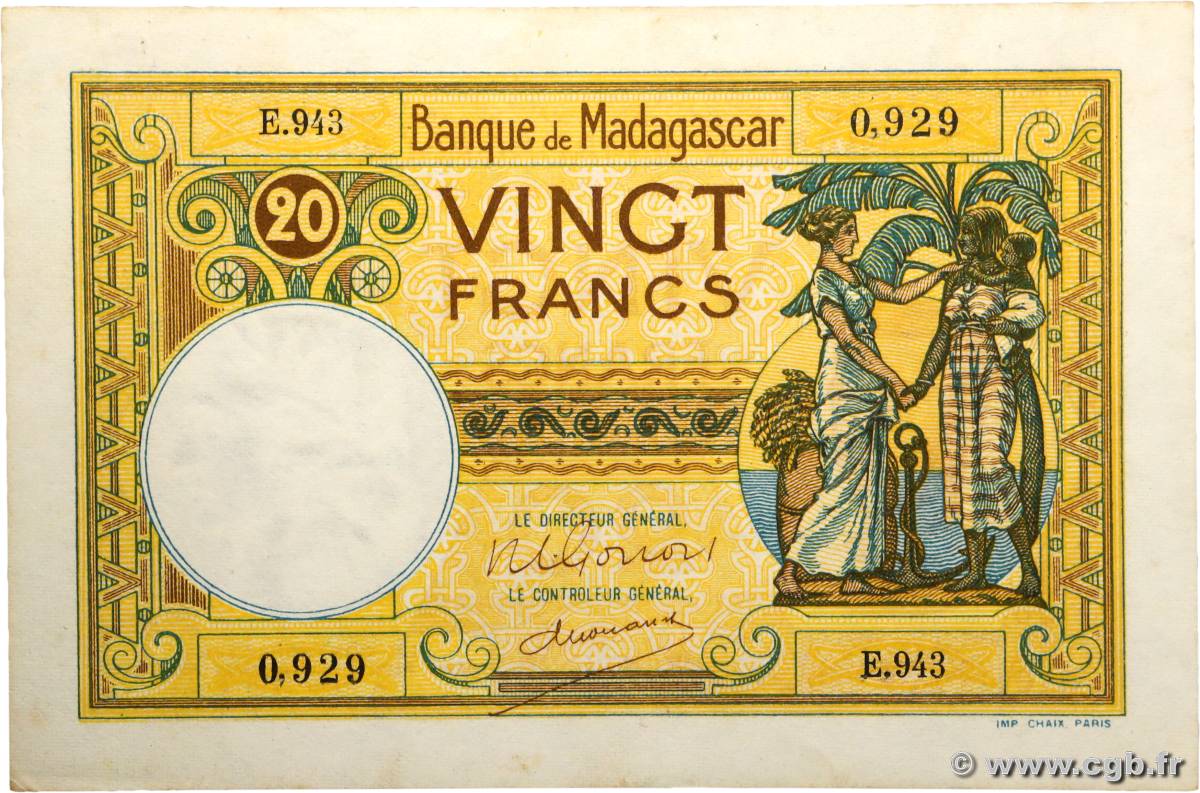 20 Francs MADAGASCAR  1948 P.037 AU