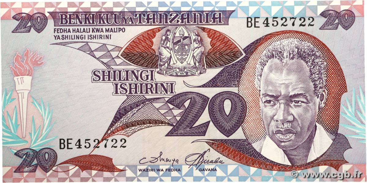 20 Shilingi TANZANIA  1986 P.09 UNC
