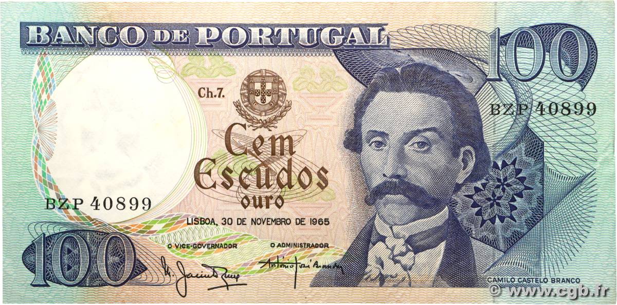 100 Escudos PORTUGAL  1965 P.169 TTB+