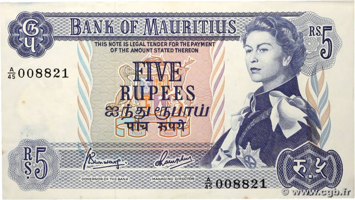 5 Rupees MAURITIUS  1973 P.30c XF