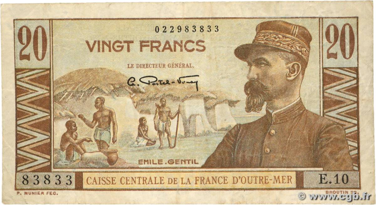 20 Francs Émile Gentil CCFOM AFRIQUE ÉQUATORIALE FRANÇAISE  1947 A.131a B+