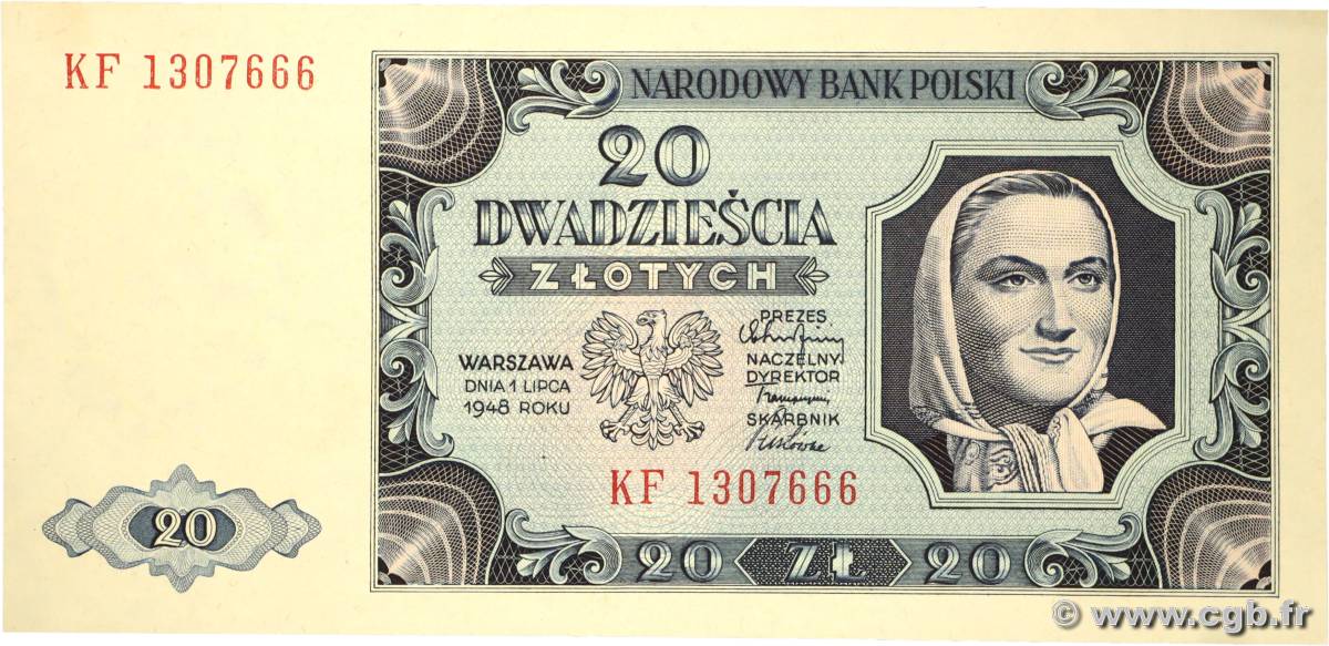 20 Zlotych POLOGNE  1948 P.137 pr.NEUF