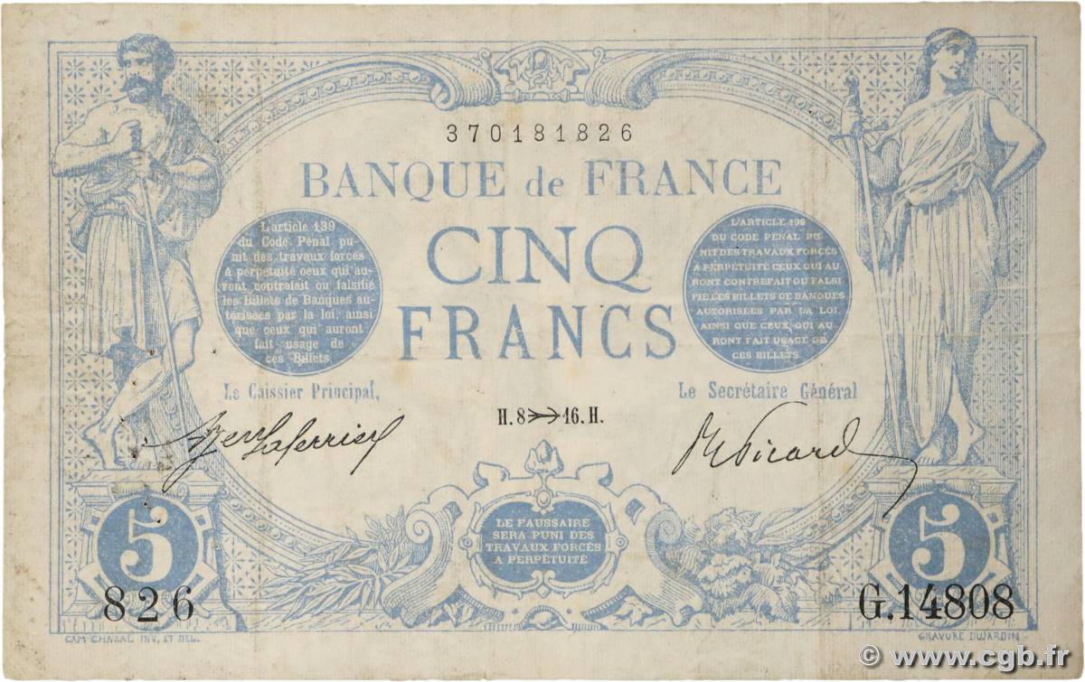 5 Francs BLEU FRANCE  1916 F.02.45 TB