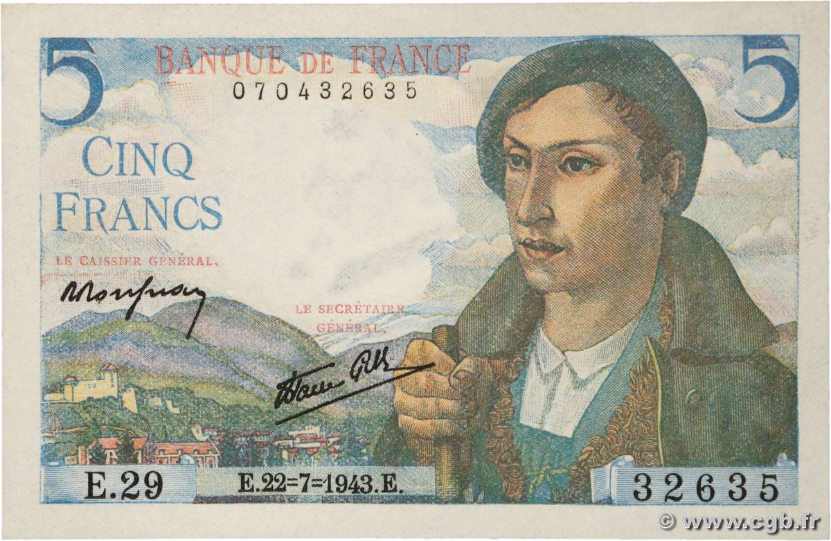 5 Francs BERGER FRANCE  1943 F.05.02 SPL