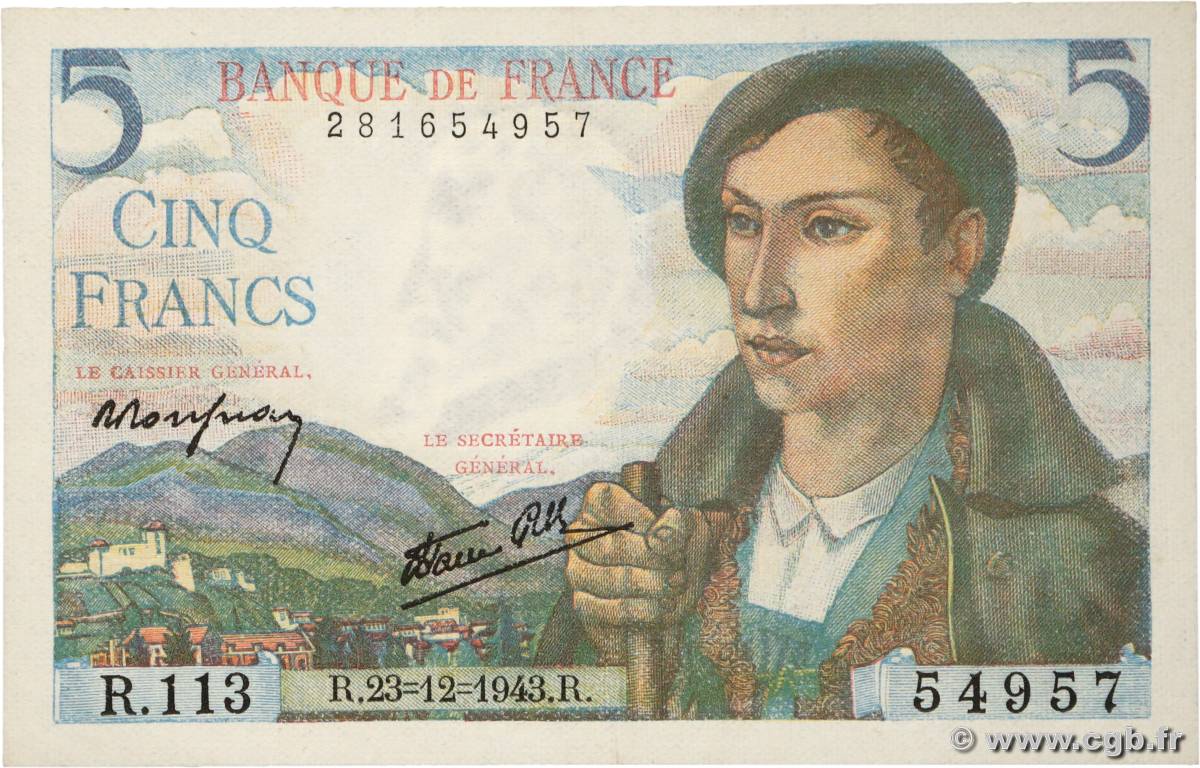 5 Francs BERGER FRANCE  1943 F.05.05 SUP+
