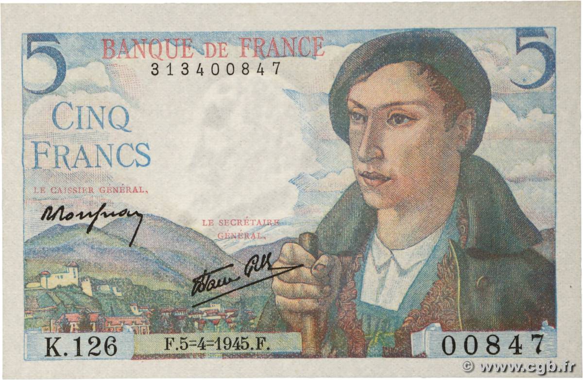 5 Francs BERGER FRANCE  1945 F.05.06 SPL+