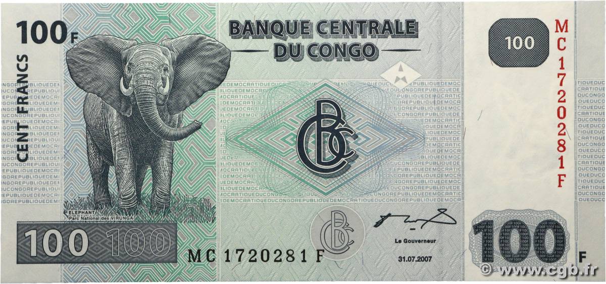 100 Francs RÉPUBLIQUE DÉMOCRATIQUE DU CONGO  2007 P.098A NEUF